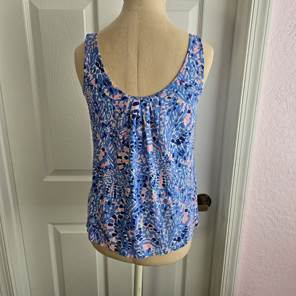 Lilly Pulitzer Shirt Size XS Kinsey Blue Pink Paisley Sleeveless Tank Top Cotton - Picture 3 of 7